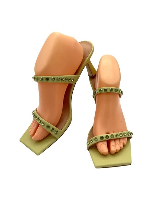 Chinese Laundry Shoes - Chinese Laundry Los Angeles Ladies Yo Yo Heeled Embellished Chartreuse Sandals 1
